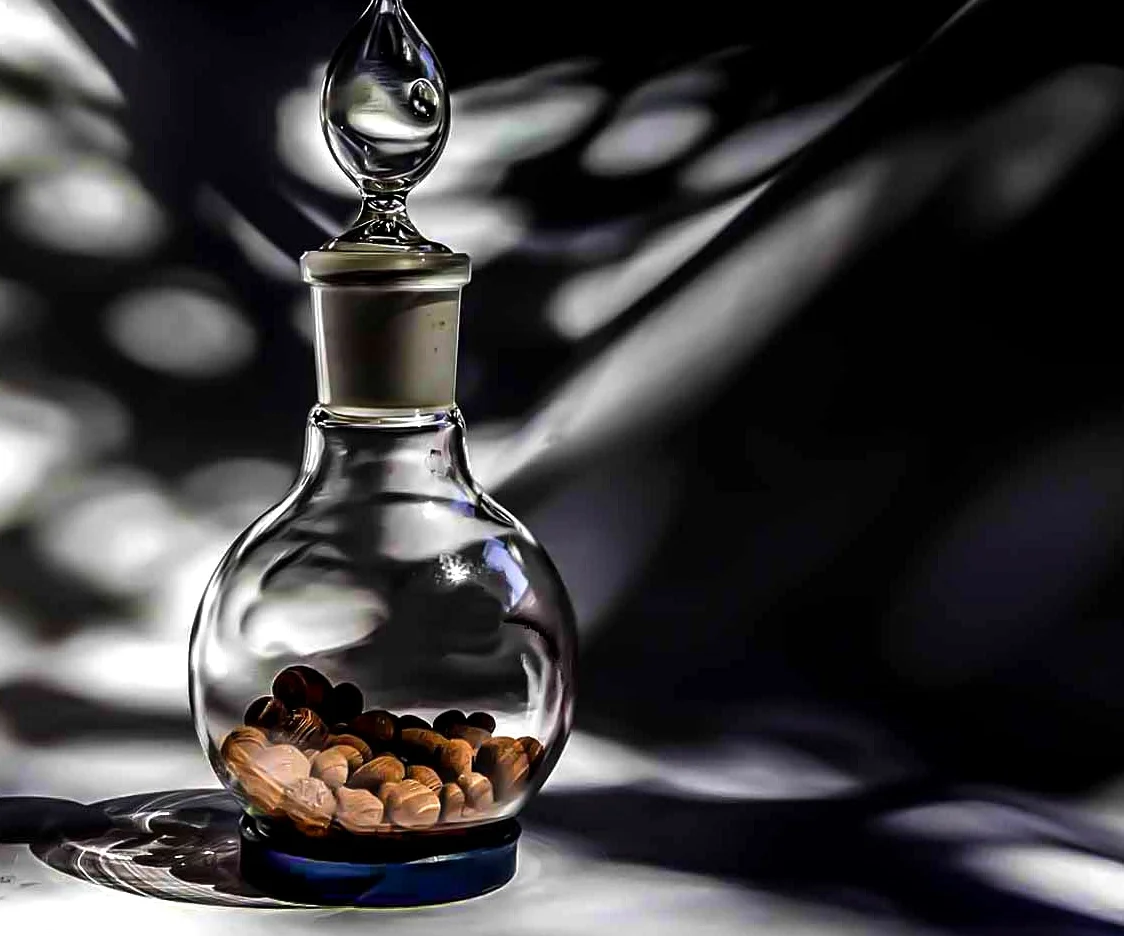 Glass Bottle with Hazelnuts